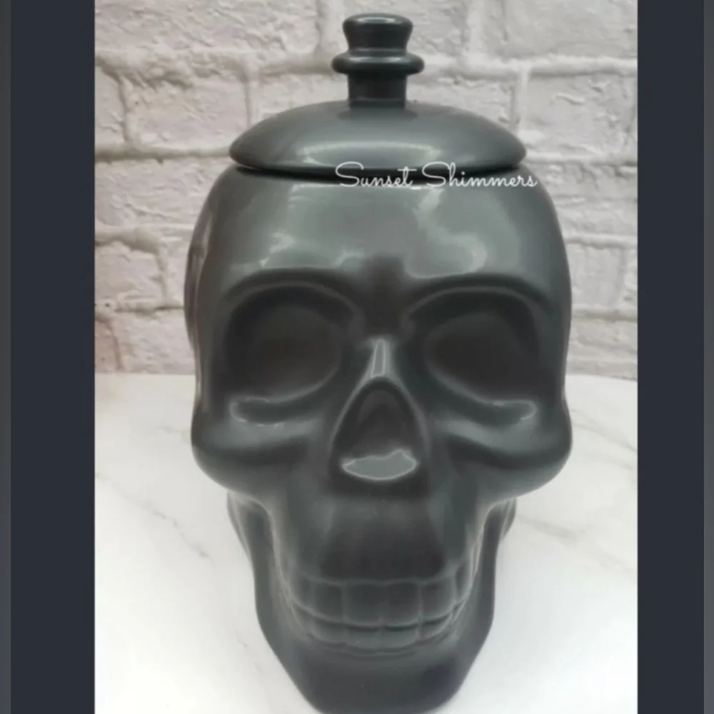 New Goth Matte Black Skull Cookie Jar Canister Halloween Skeleton Gothic New